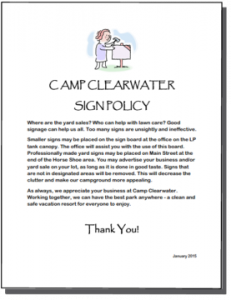 Camp Clearwater Sign Policy