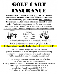 Camp Clearwater Golf Cart Insurance